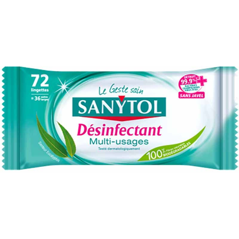 72 lingettes désinfectantes Multi-usages Sanytol
