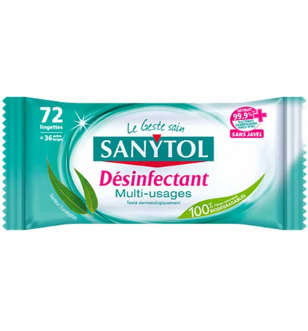 72 lingettes désinfectantes Multi-usages Sanytol