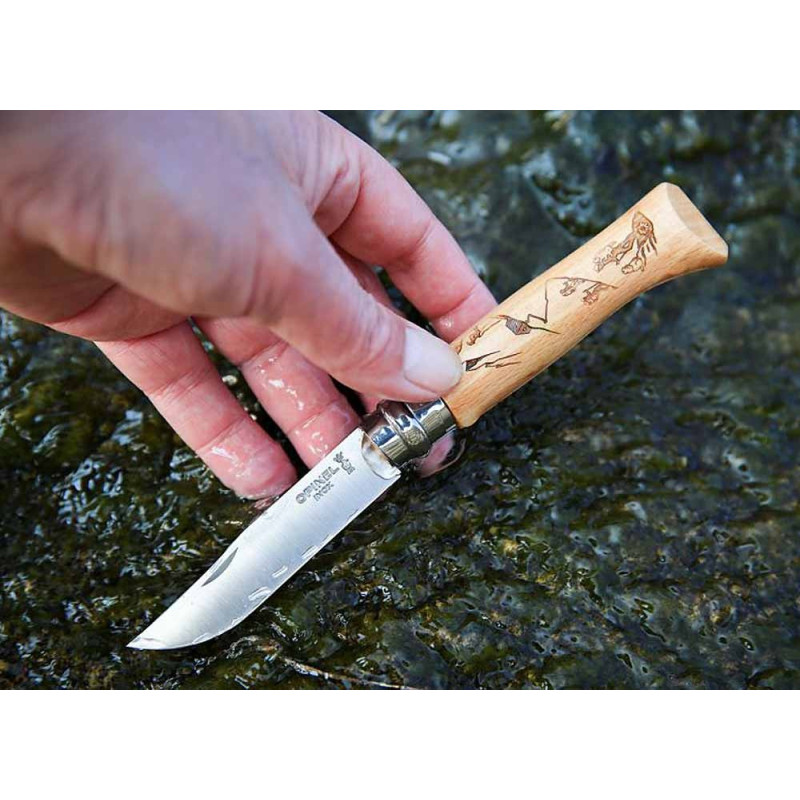 Couteau De Poche Opinel Gravé - Lame Acier 8,5 Cm - Longueur Total 19 Cm - Neuf - Pour Sport Et Randonnée