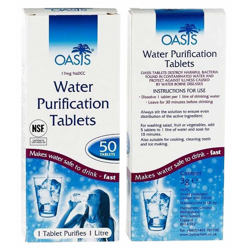 Tablettes de purification d'eau OASIS pour traitement eau potable