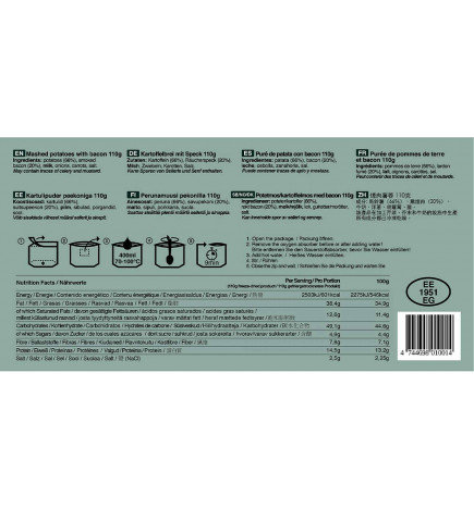 Repas lyophilisé de purée et bacon nutrition