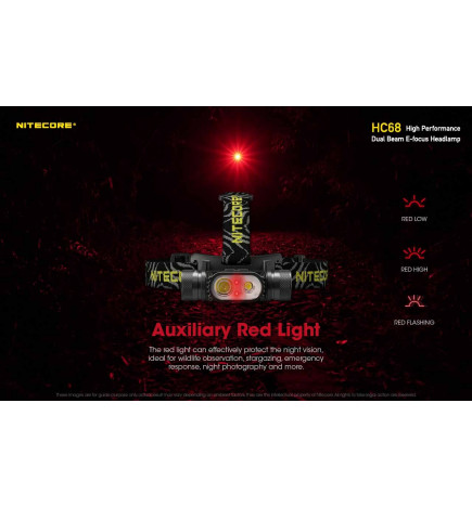 Lampe frontale HC68 2000Lm Nitecore lumière rouge