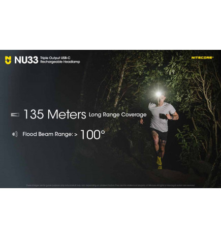 Lampe frontale Nitecore NU33 700L distance et champ