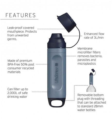 Paille filtre à eau Peak Series Solo Lifestraw features