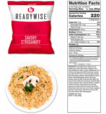 Scorte alimentari di emergenza 7 giorni Readywise 0850018985949 pasta gusto Strogonoff