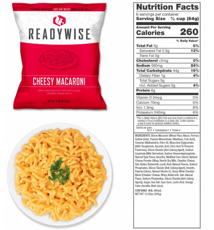 Scorte alimentari di emergenza 7 giorni Readywise 0850018985949 maccheroni al formaggio