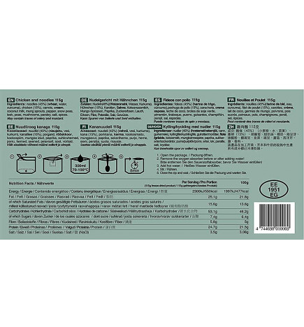 Fideos de pollo liofilizados Valores nutricionales de alimentos tácticos