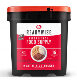 Stock alimentar de emergência de carne e arroz