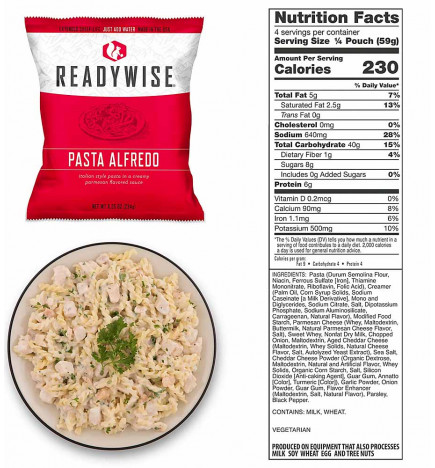 Stock alimentaire d'urgence 7 jours Readywise 0850018985949 pâtes Alfredo