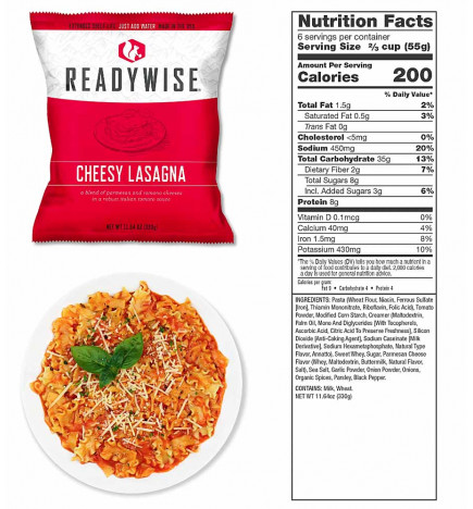 Stock alimentaire d'urgence 7 jours Readywise 0850018985949 lasagne fromage