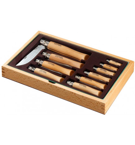 OPINEL wooden cash tray with 10 stainless steel knives