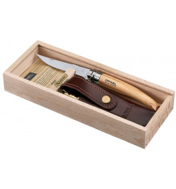 OPINEL portapenne con coltello affusolato manico ulivo e astuccio alpino##